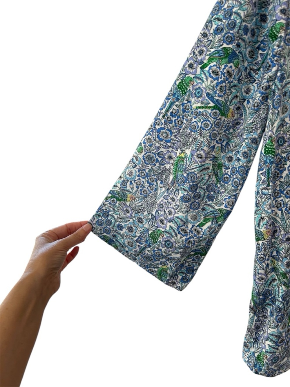 J. Jill Pleated Floral Parrot Linen Blend Popover top S petite blue white resort - Picture 5 of 8